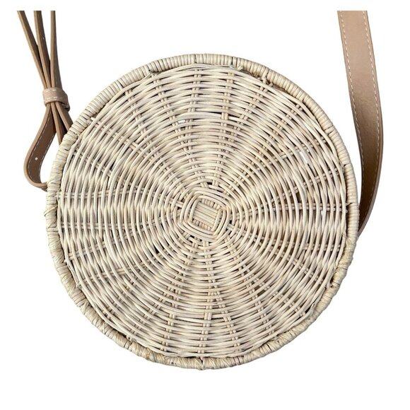 Unbranded Straw Crossbody Purse Bag Tan Cream Zip NWOT - Picture 2 of 5